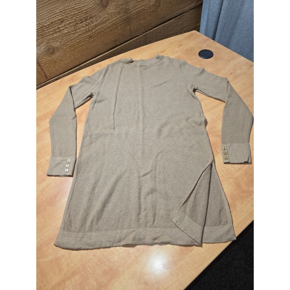 J. Jill Womens XS Tan Silk Wool Blend Mock Neck Button Cuff Tunic Sweater